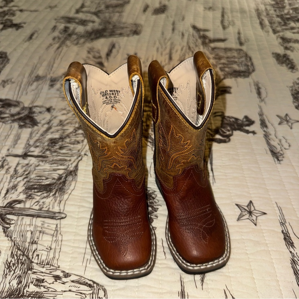 Old West Brown and Tan Toddler Western Boots with Embroidered Shaft